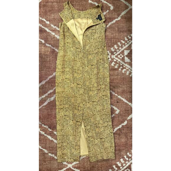 Women’s Vintage Spencer Jeremy Silk Lined MIDI Sleeveless Dress Size 8 Tan - Picture 4 of 6